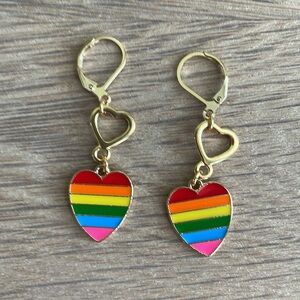 HAND CRAFTED FLOATING HEARTS PRIDE EARRINGS  Pink Blue Green Yellow Orange Red